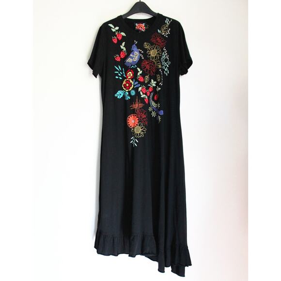 JOHNNY WAS Asymmetric Ruffle Flounce Shirt Sleeve Dress - Picture 1 of 10